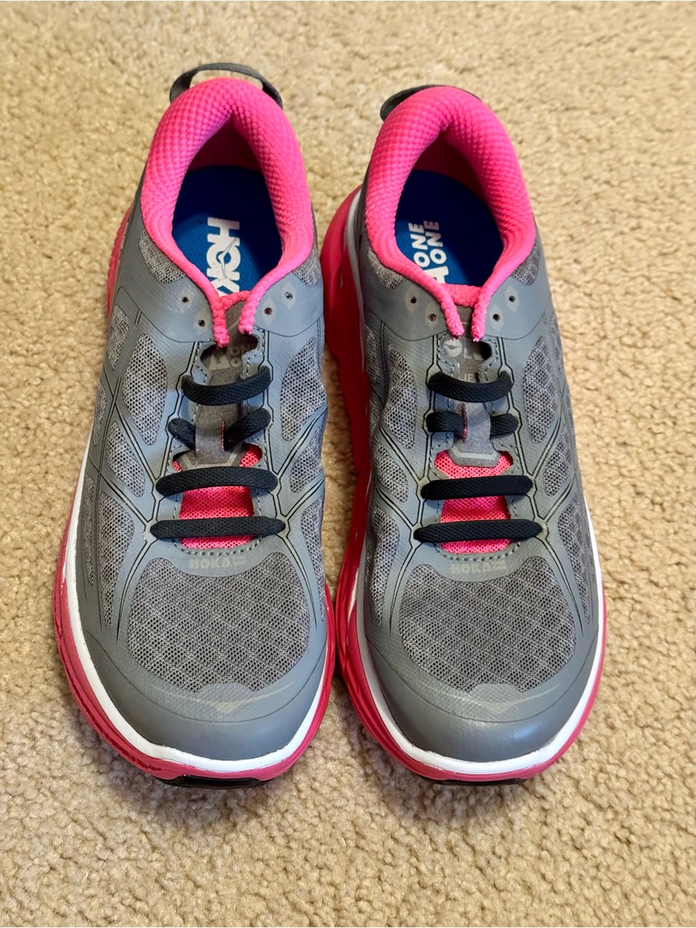 Hoka One on One’s Women's Gray and Hot Pink Athletic Running Shoes